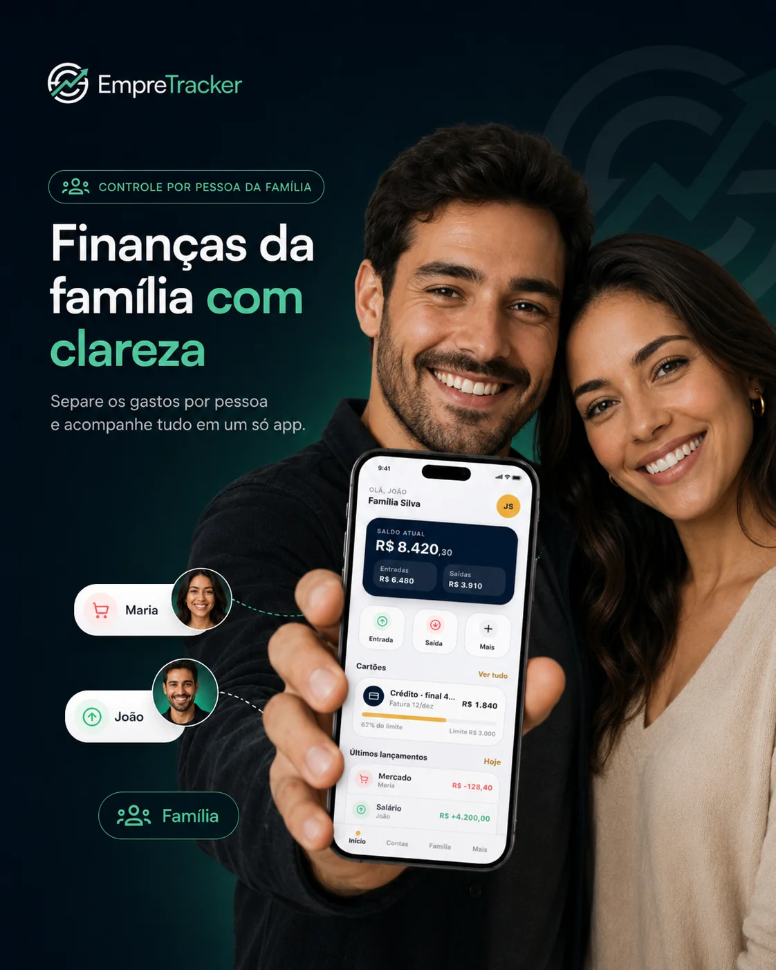 Finanças da família com clareza — separe os gastos por pessoa