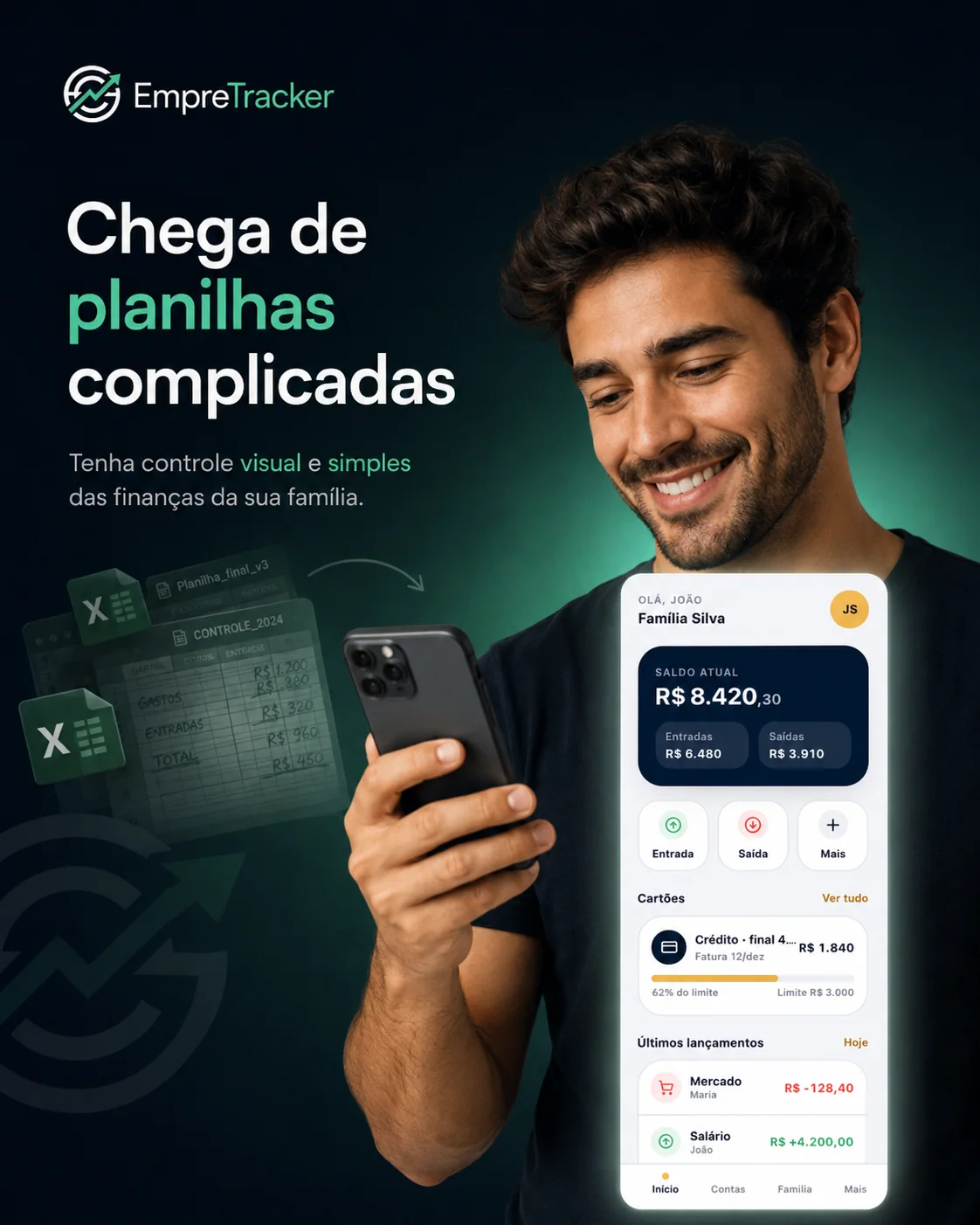Chega de planilhas complicadas — controle visual e simples das finanças da família